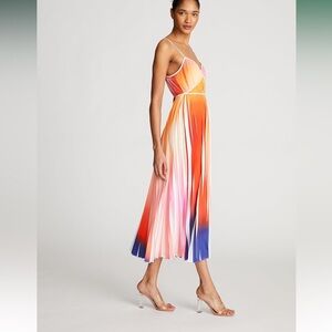 Halston Heritage Mollie Dress Pleated Print - Vibrant Multicolor Midi Dress